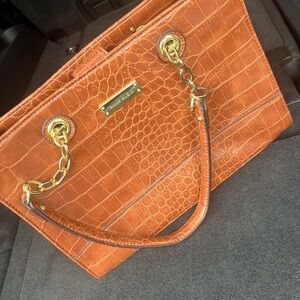 Anne Klein Tan Embossed Leather Shoulder Bag